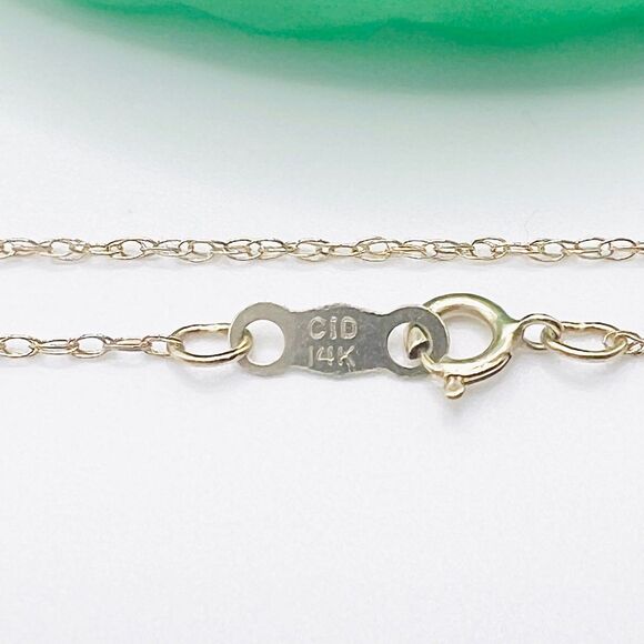 14k Gold Green Jade Pearl Pea Pod Pendant Necklace Carved 18" 9.3 Grams - Picture 7 of 10